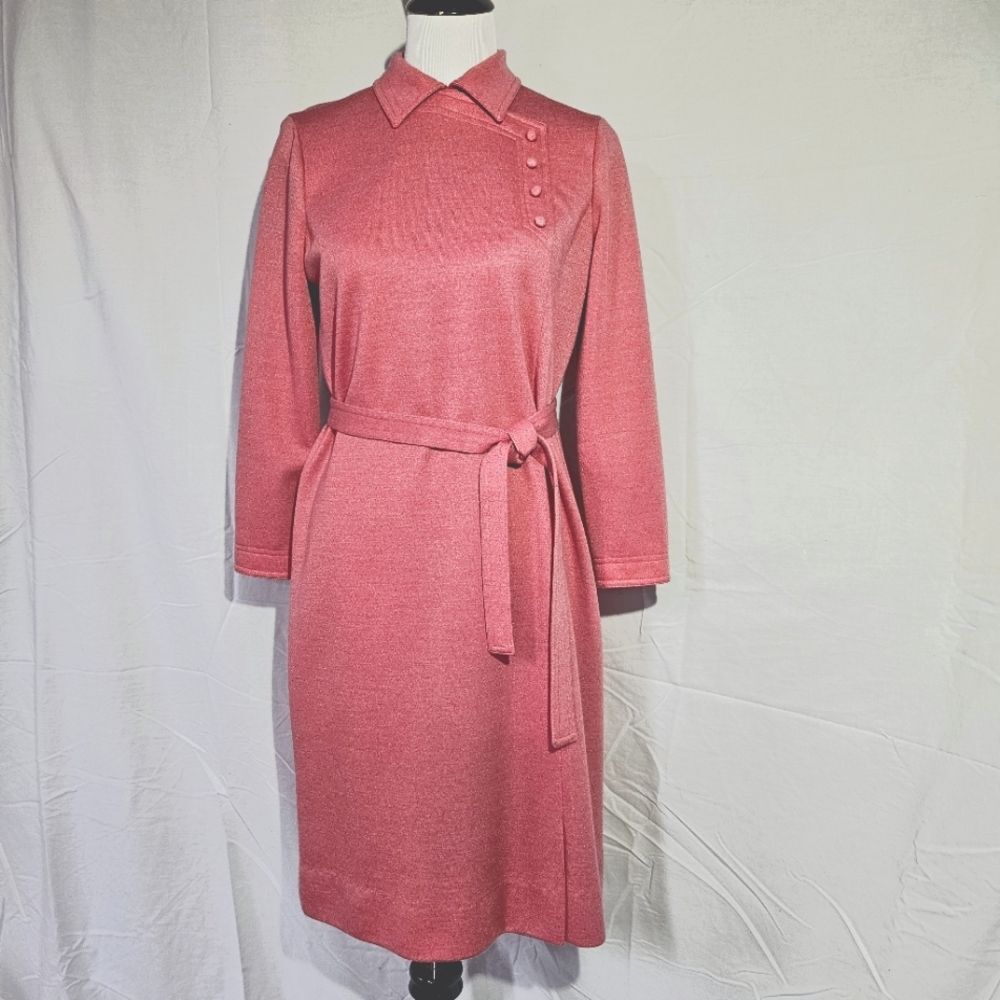 Umba for Parues Feinstein Vintage 70's Muted Rose Pink Belted Shift Dress